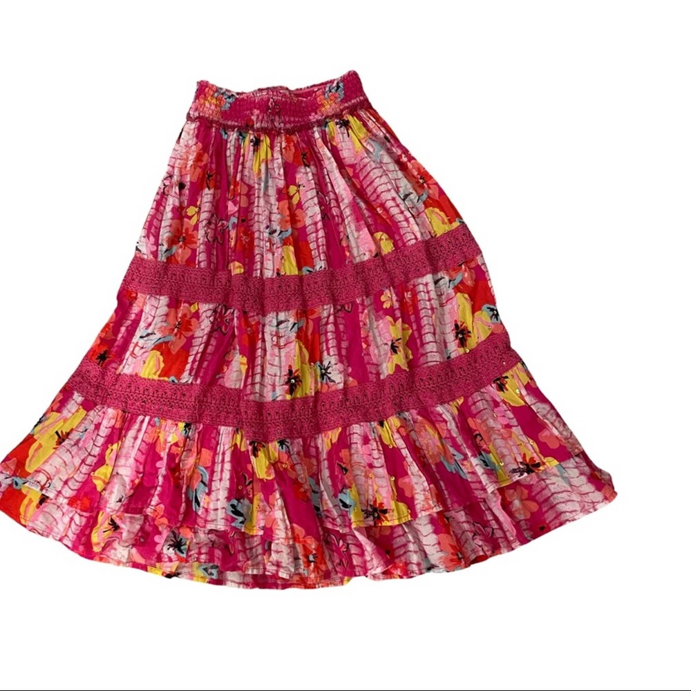 Hot Pink full length flowy floral skirt | Justice | size 7
